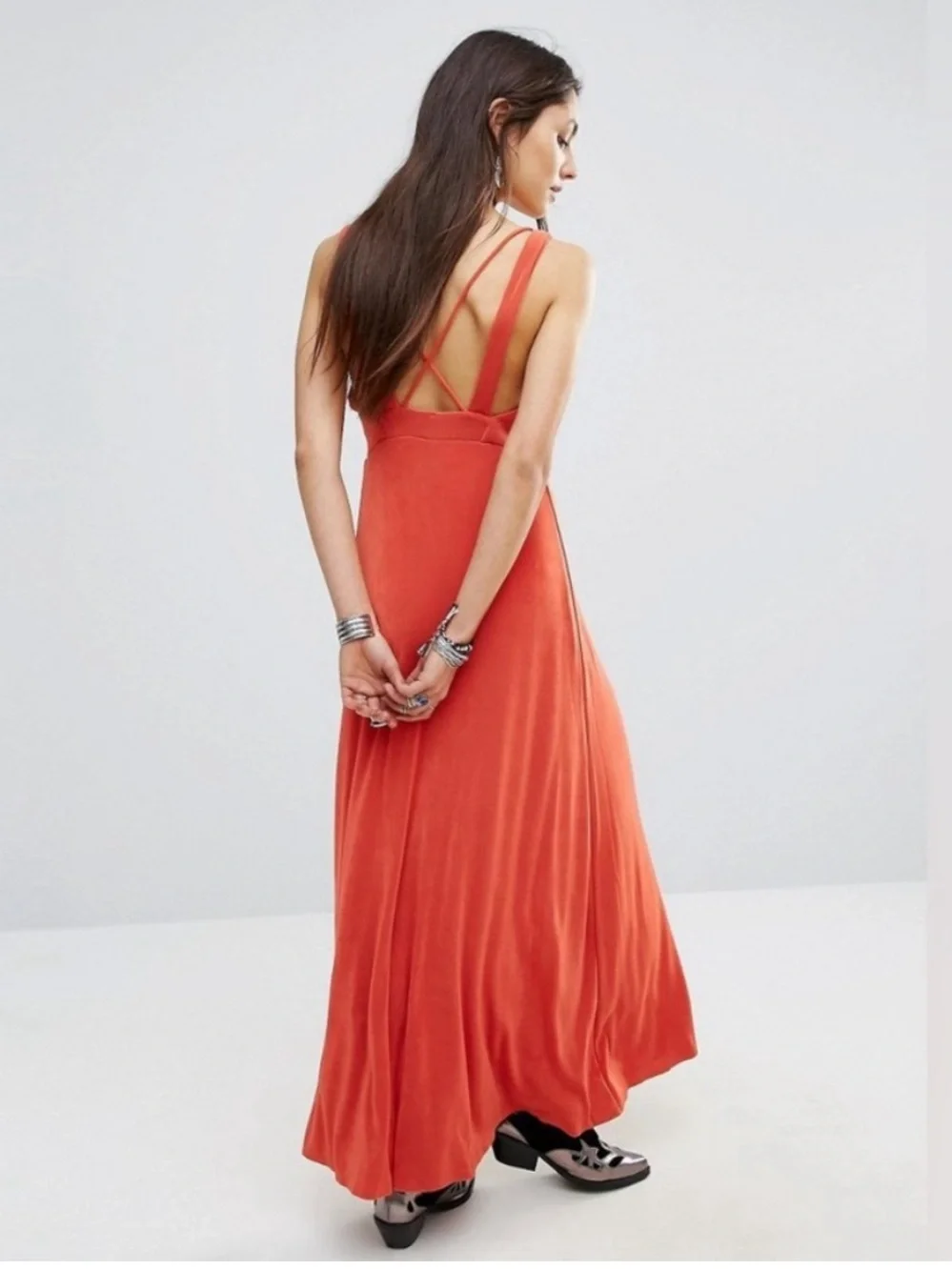 EUC Free People Orange hypnotized cutout maxi dress size medium
